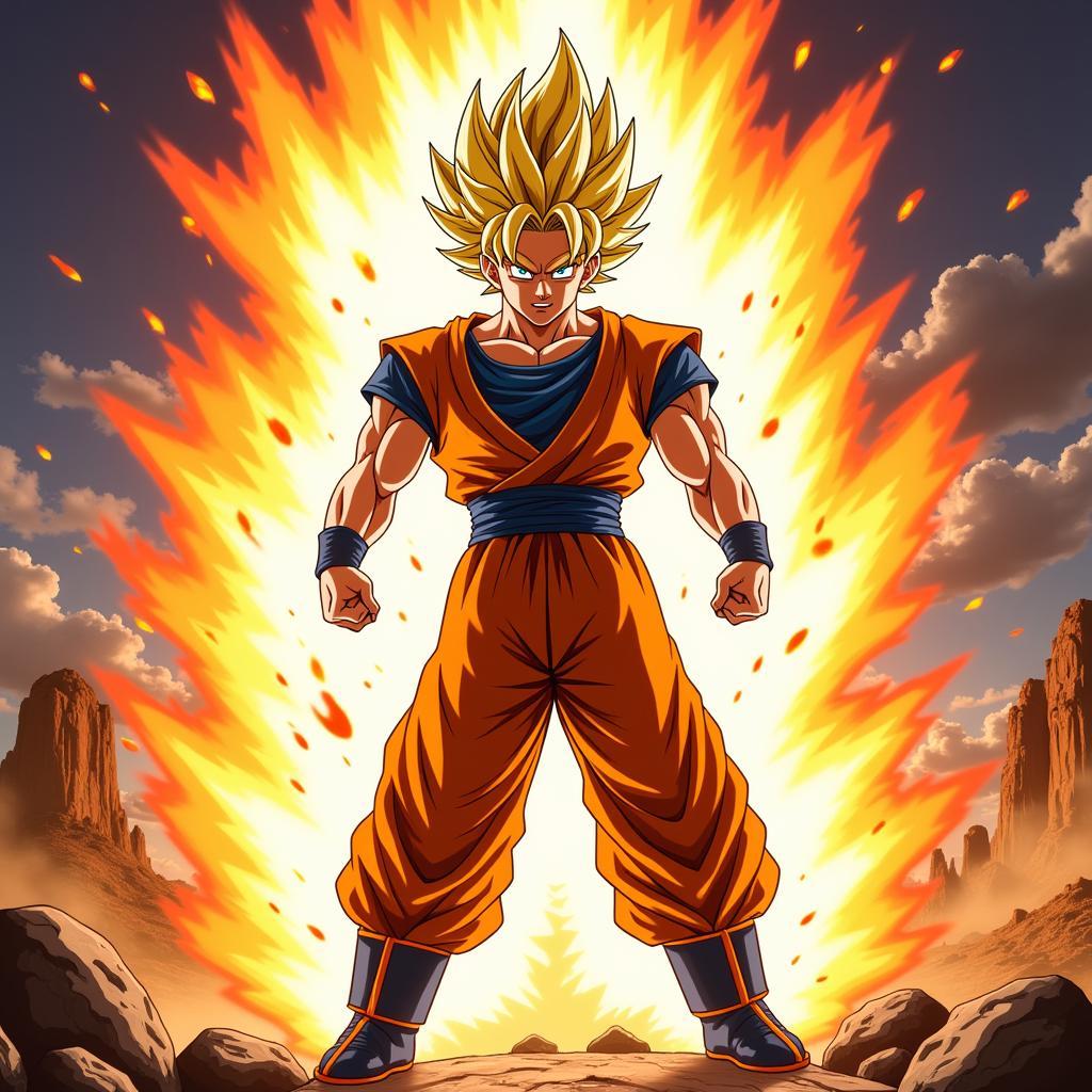 Goku tung chiêu Kamehameha ở trạng thái Super Saiyan