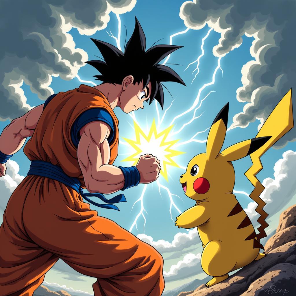 Goku đối đầu với Pikachu trong một trận chiến kịch tính