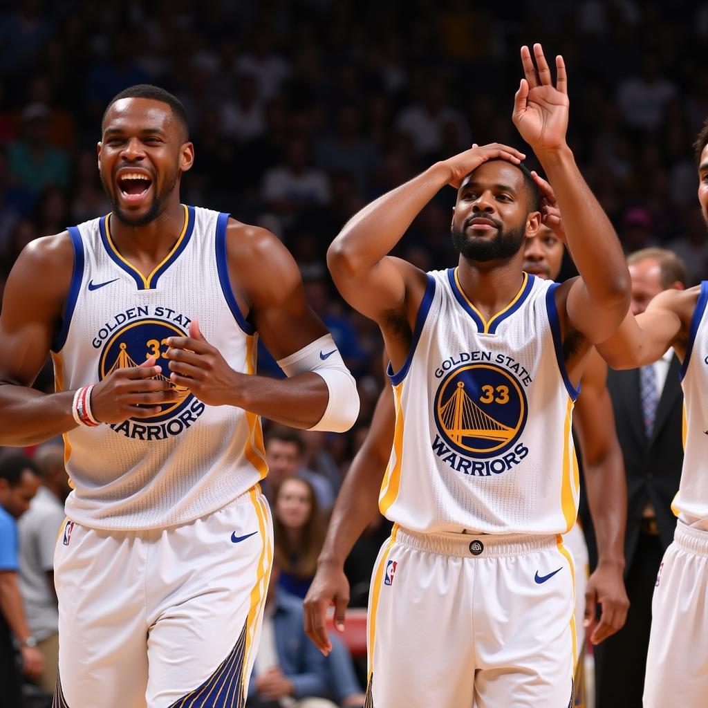 Cầu thủ Golden State Warriors ăn mừng chiến thắng