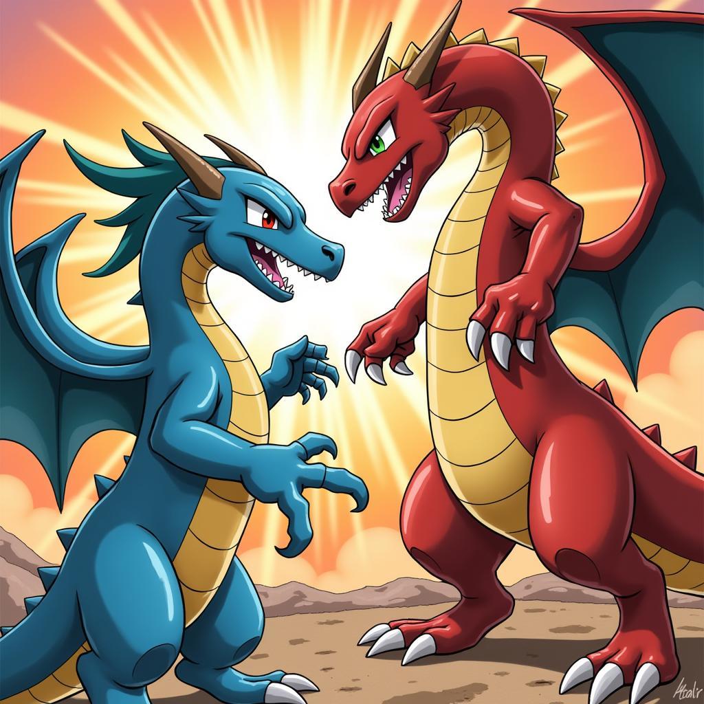 Gyarados và Dragonite đối đầu nảy lửa