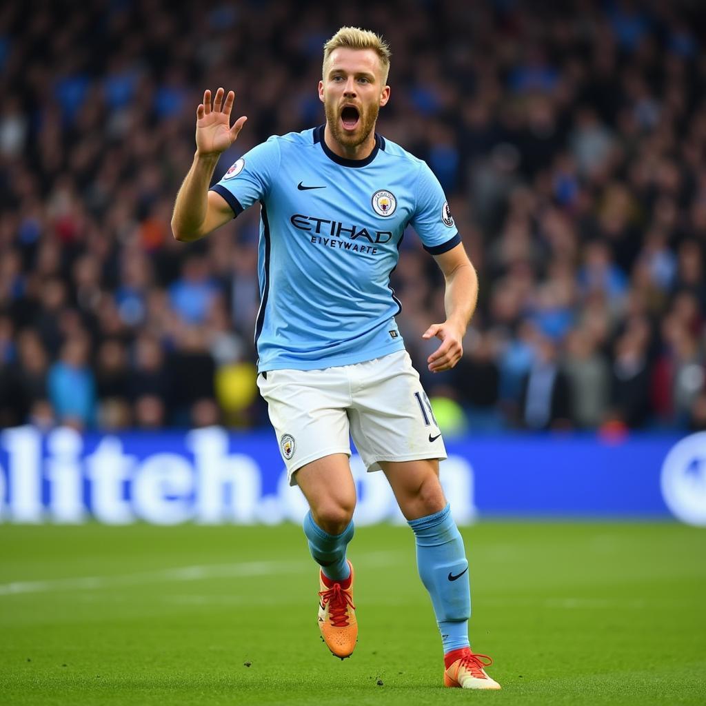 Haaland ăn mừng bàn thắng trong màu áo Man City