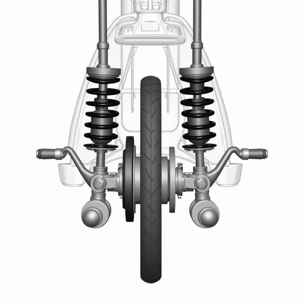 A close-up view of a soft tail motorcycle's rear suspension system.