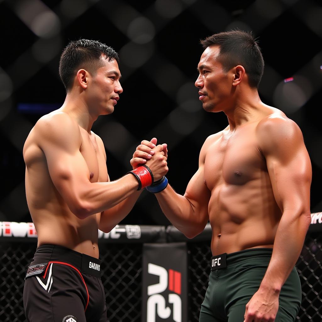 Hình ảnh Cung Le và Michael Bisping sau trận đấu