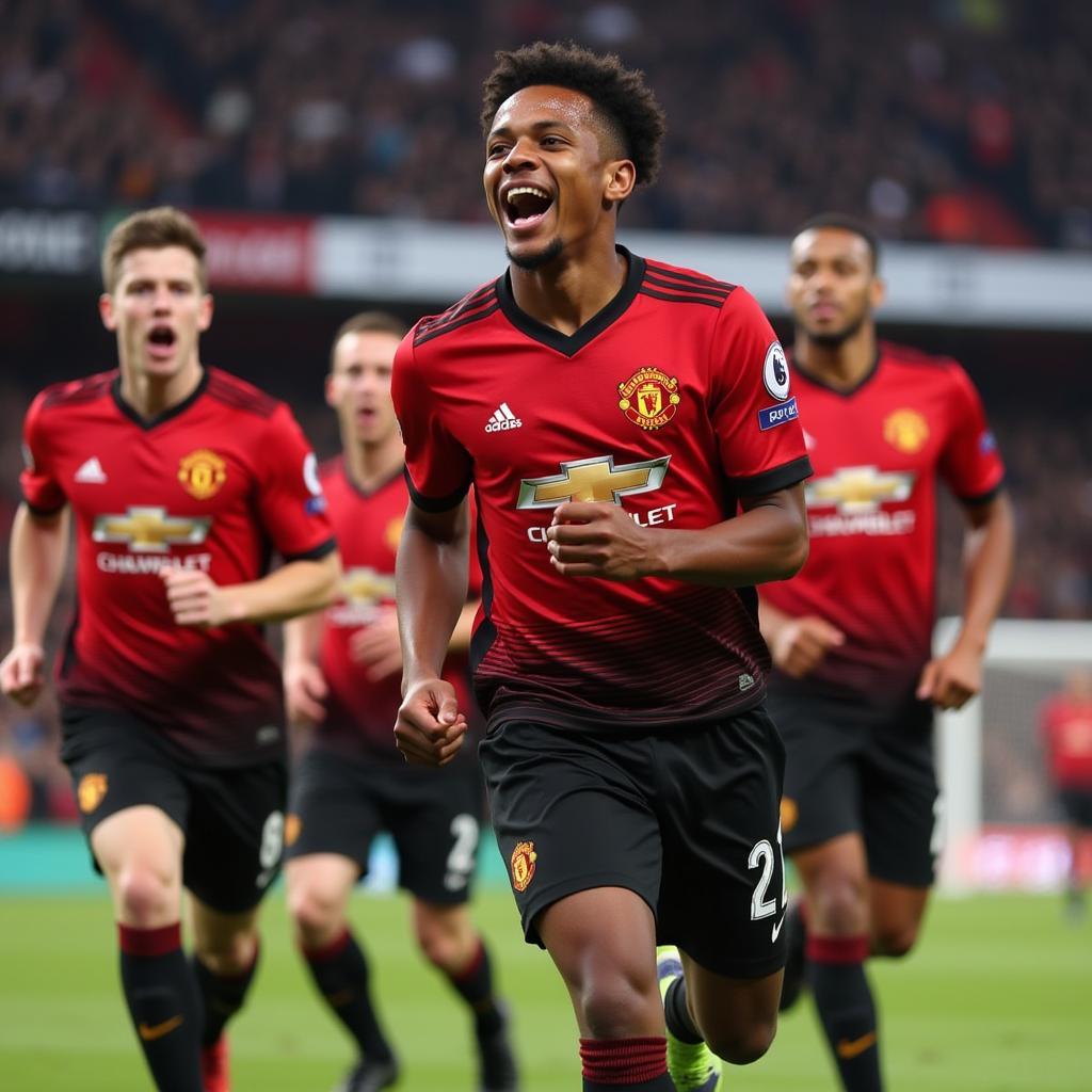 Jadon Sancho celebrates goal for MU