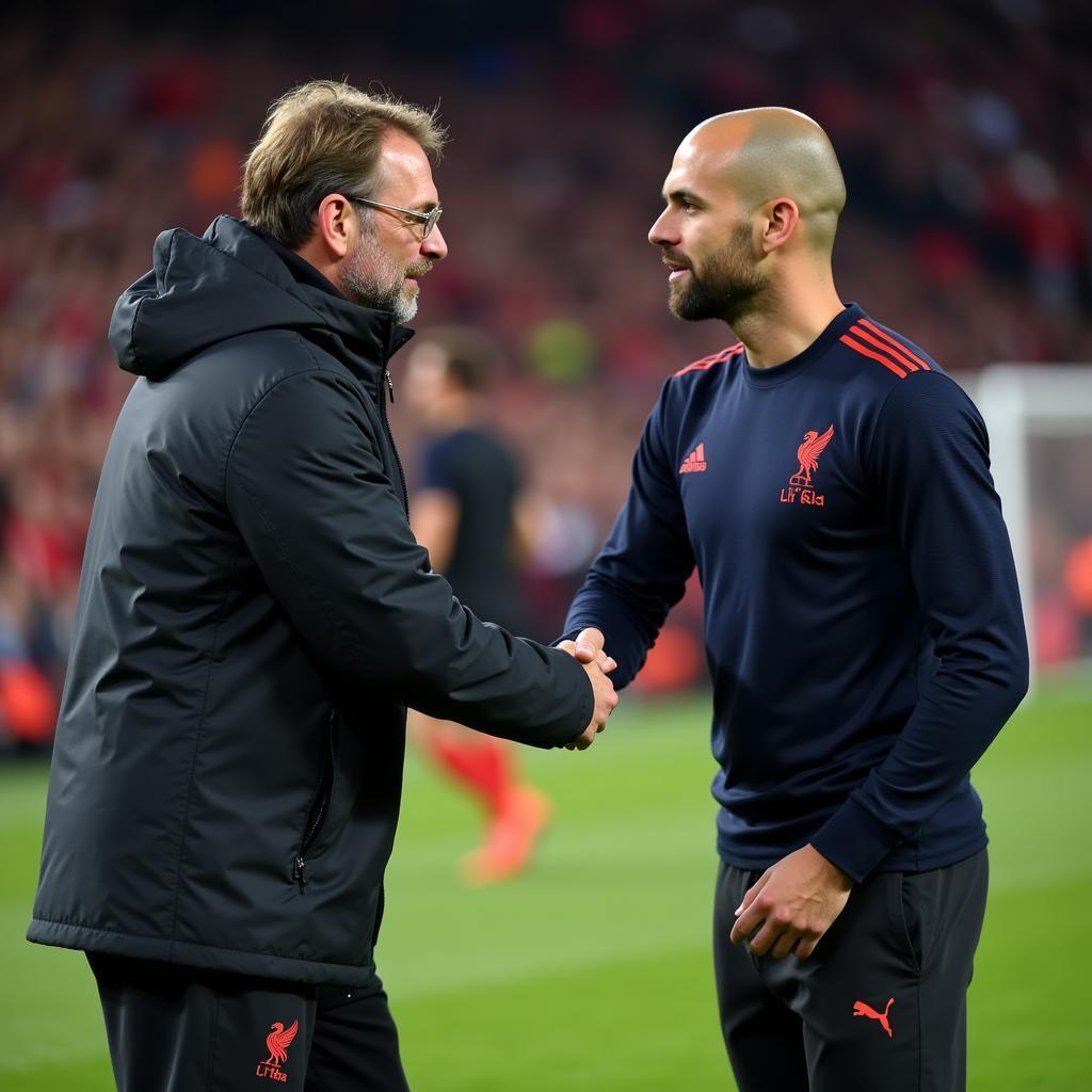 Jurgen Klopp và Pep Guardiola bắt tay sau trận đấu