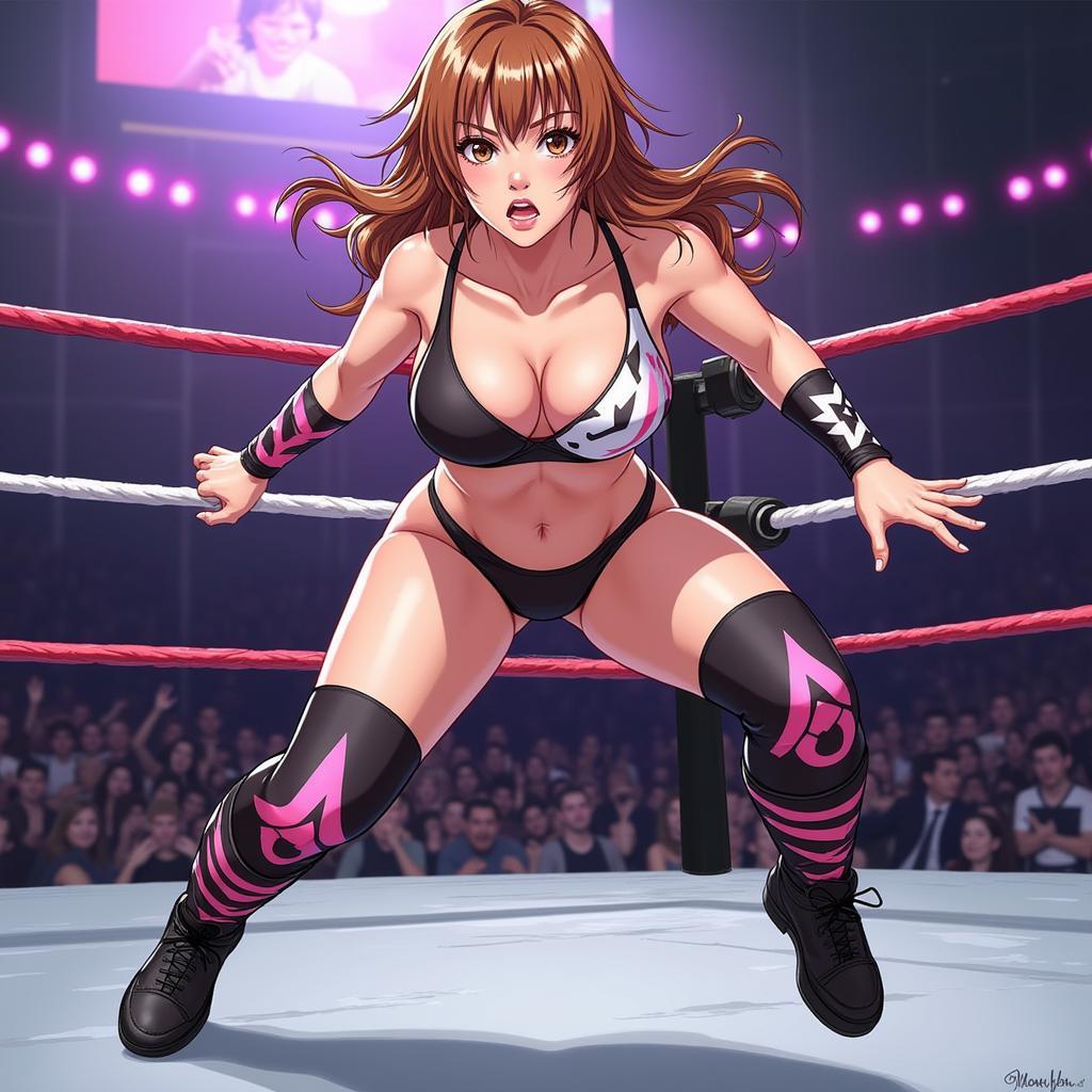 Kairi Sane trong trang phục thi đấu, thể hiện phong cách wrestling kỹ thuật cao của mình.