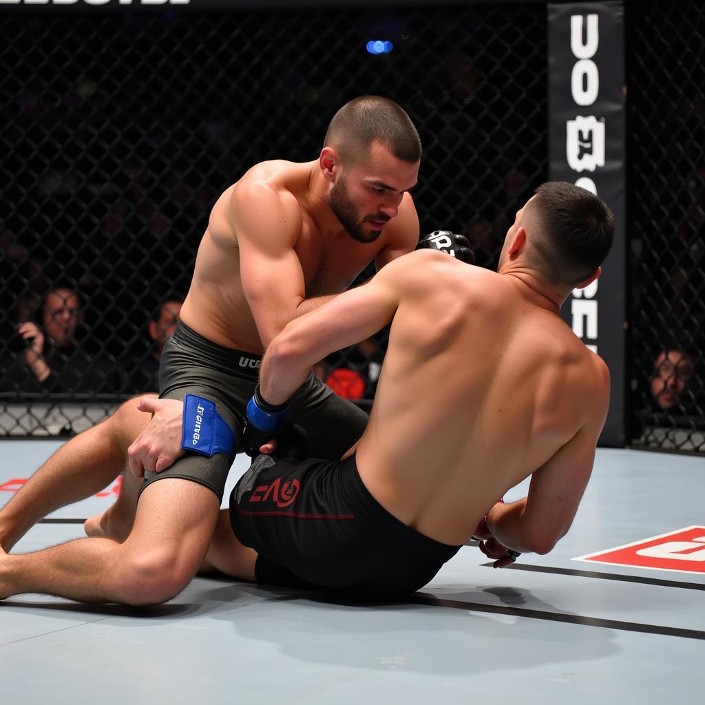 Khabib Nurmagomedov và Rafael Dos Anjos trong trận đấu tại UFC on Fox 11