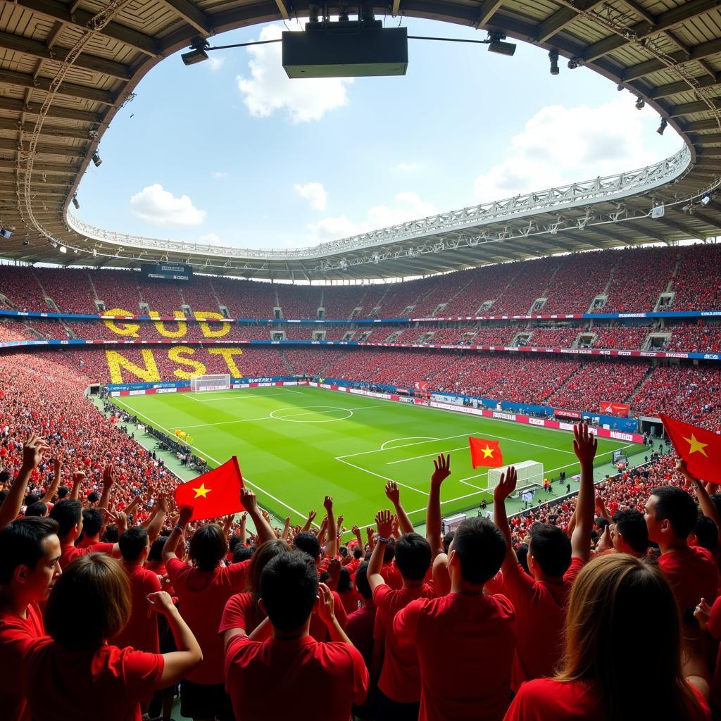 Fans cheering at the US vs Vietnam match