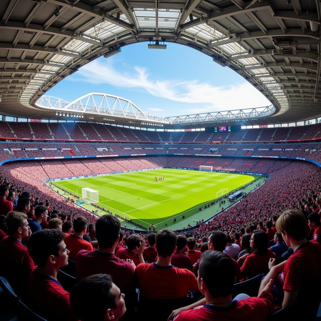 Cổ động viên Atletico Madrid cổ vũ trên sân Wanda Metropolitano