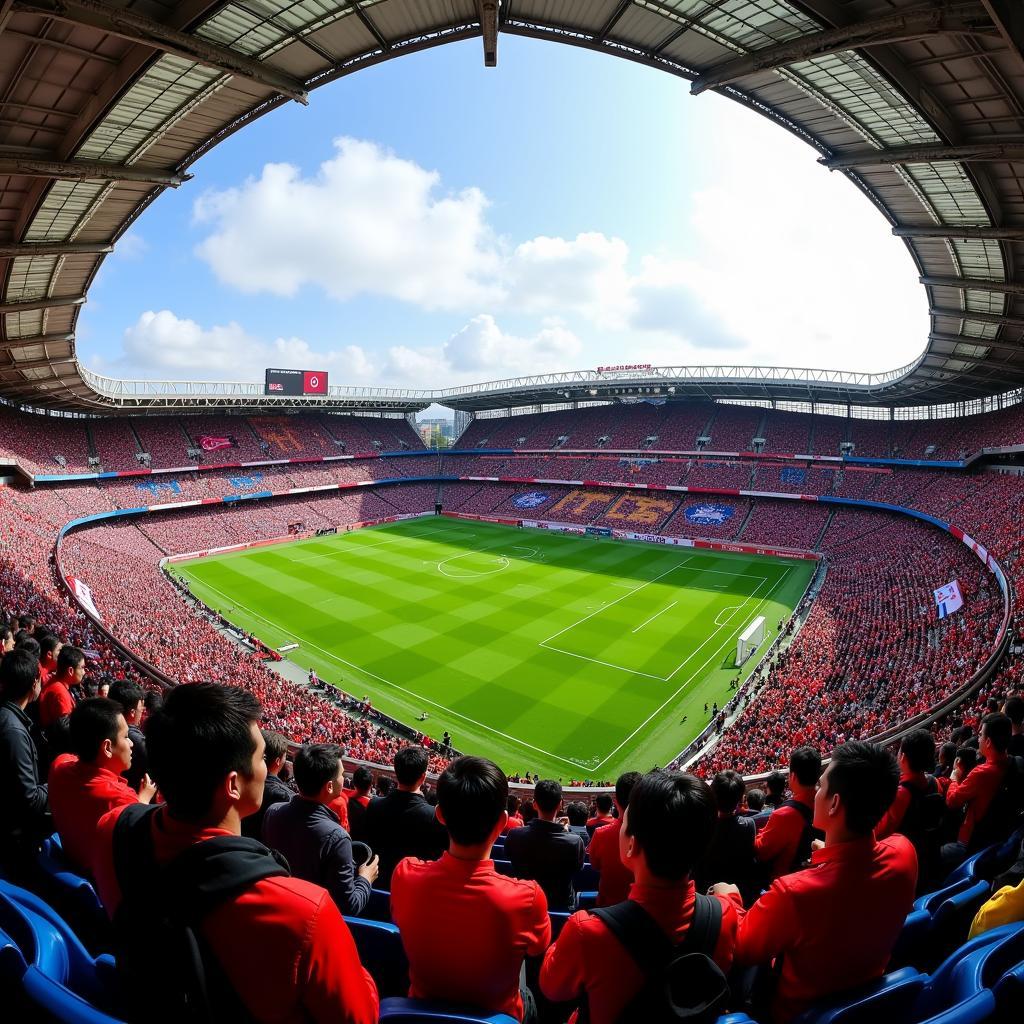 Cổ động viên hai đội bóng cuồng nhiệt trên khán đài trong trận derby Seoul