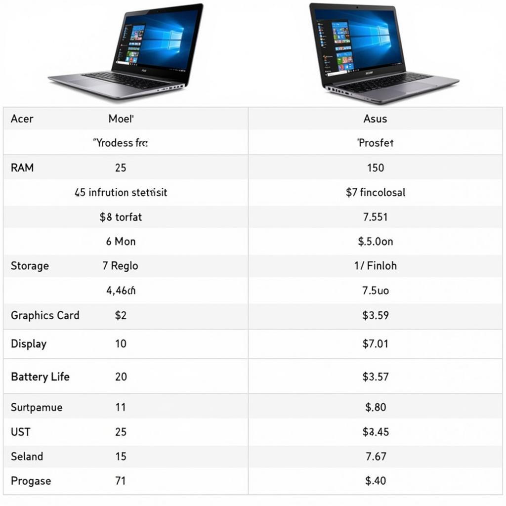 Laptop Specs Comparison Chart