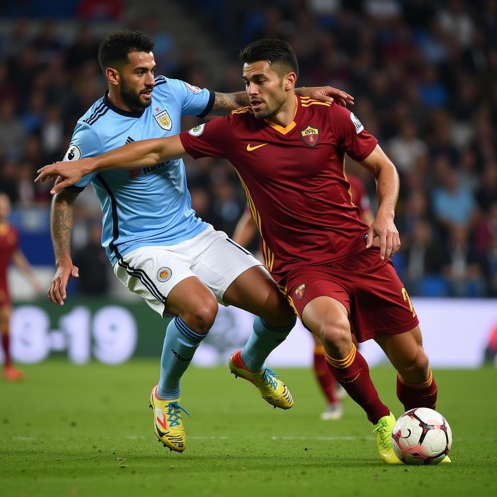 Cầu thủ Lazio và Roma trong một pha tranh chấp quyết liệt