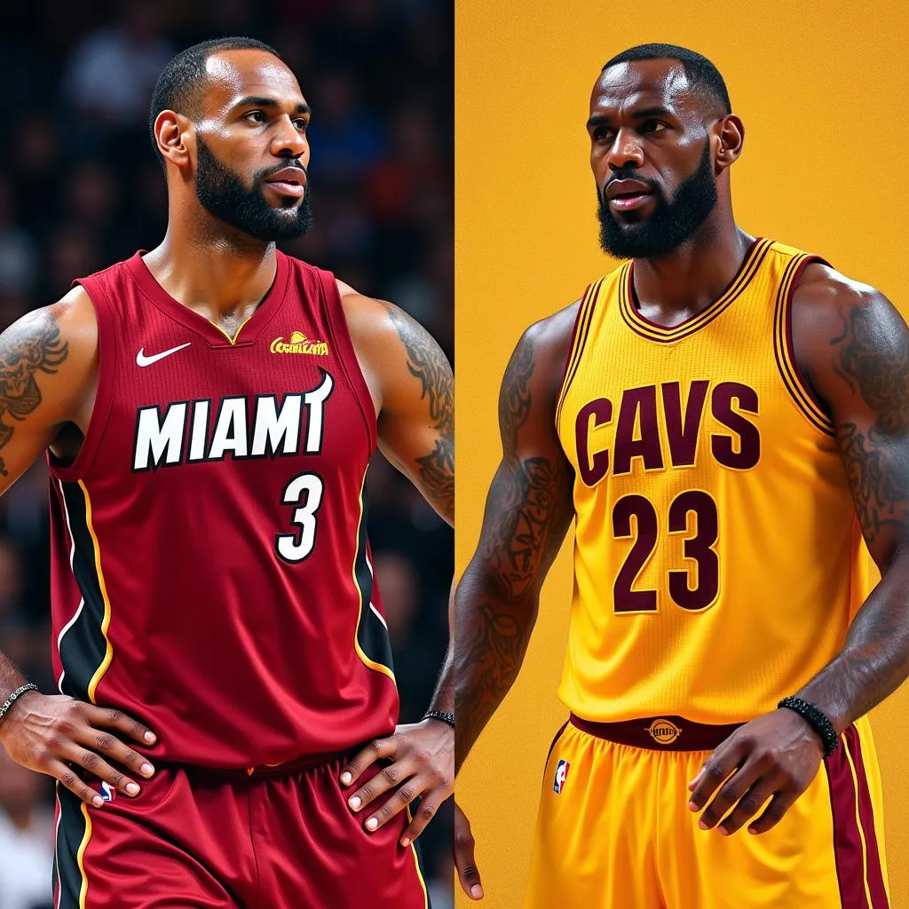 Lebron James trong màu áo Miami Heat và Cleveland Cavaliers