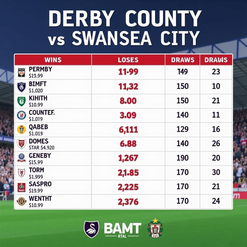 Lịch sử đối đầu Derby County và Swansea City