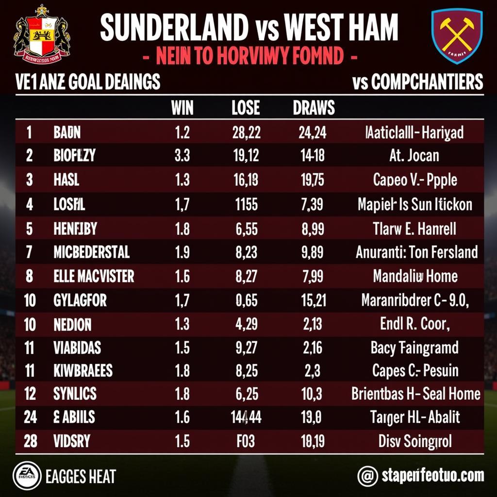 Lịch sử đối đầu Sunderland vs West Ham