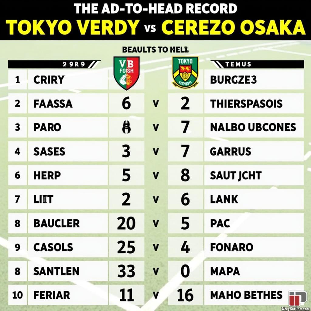 Lịch sử đối đầu Tokyo Verdy Cerezo Osaka