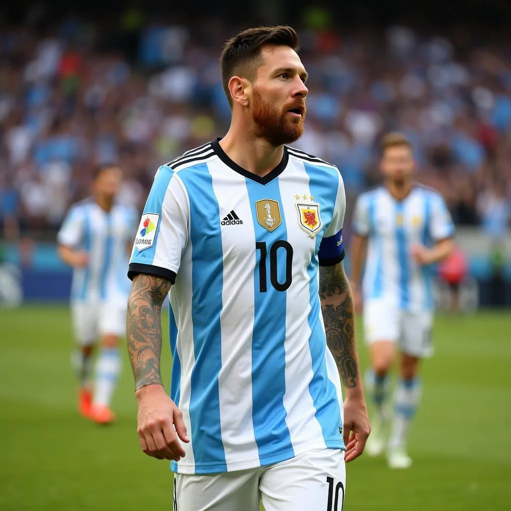 Lionel Messi - Đội trưởng đội tuyển Argentina - dẫn dắt đồng đội trên sân cỏ