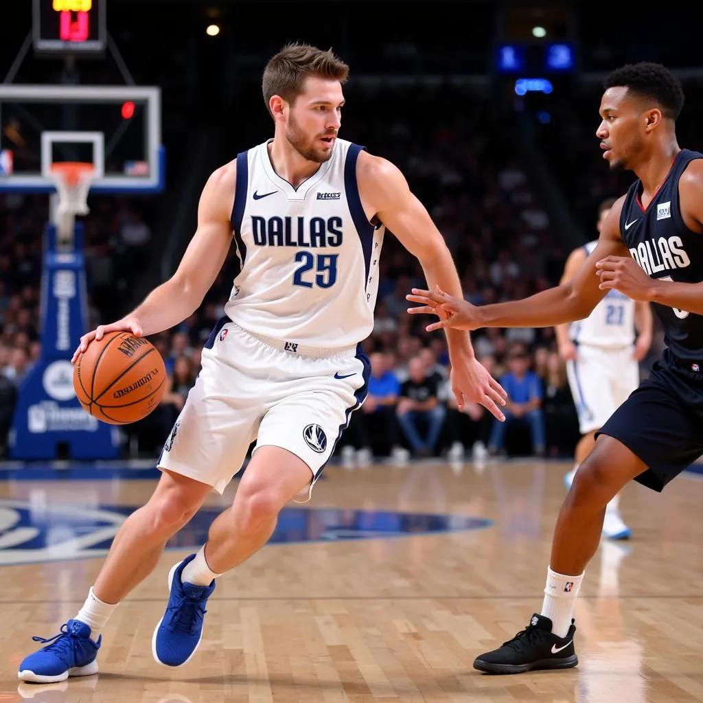 Luka Doncic dẫn bóng trước sự truy cản của đối phương