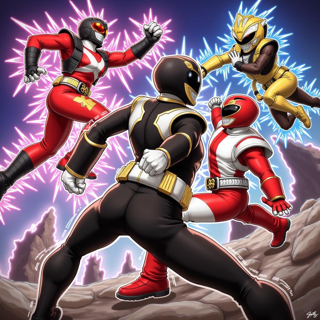 Tranh fanart Lupinranger vs Patranger với cảnh chiến đấu nghẹt thở giữa hai phe