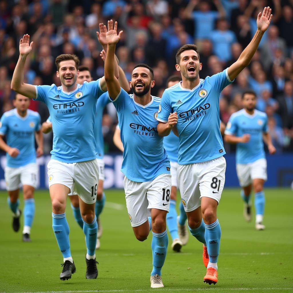 Cầu thủ Man City ăn mừng chiến thắng