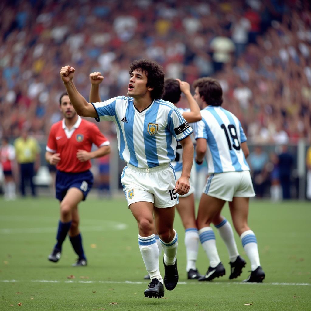 Maradona scores against Brazil in the 1986 World Cup