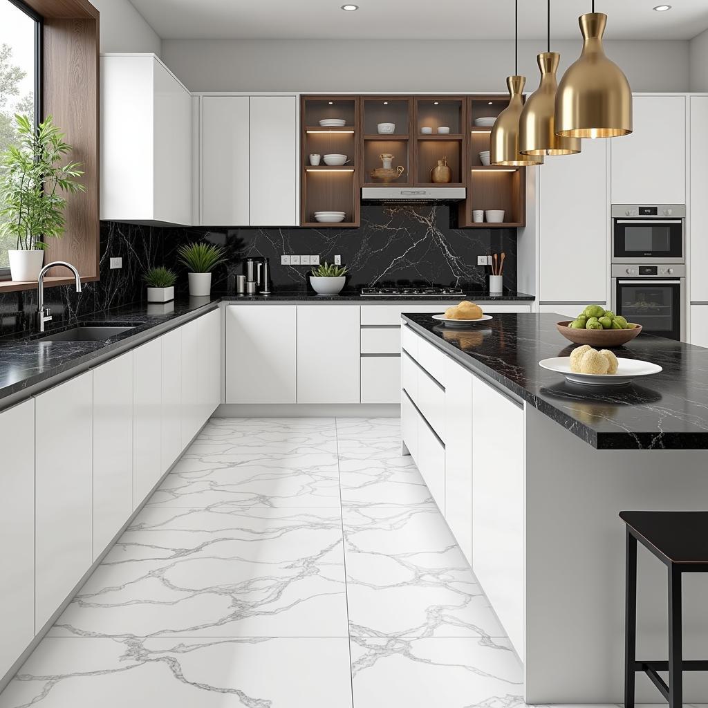 Marble and Granite Flooring in a Kitchen