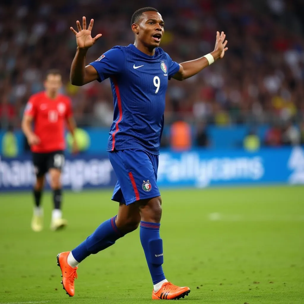 Hình ảnh Mbappe ghi bàn thắng trong trận đấu World Cup 2022