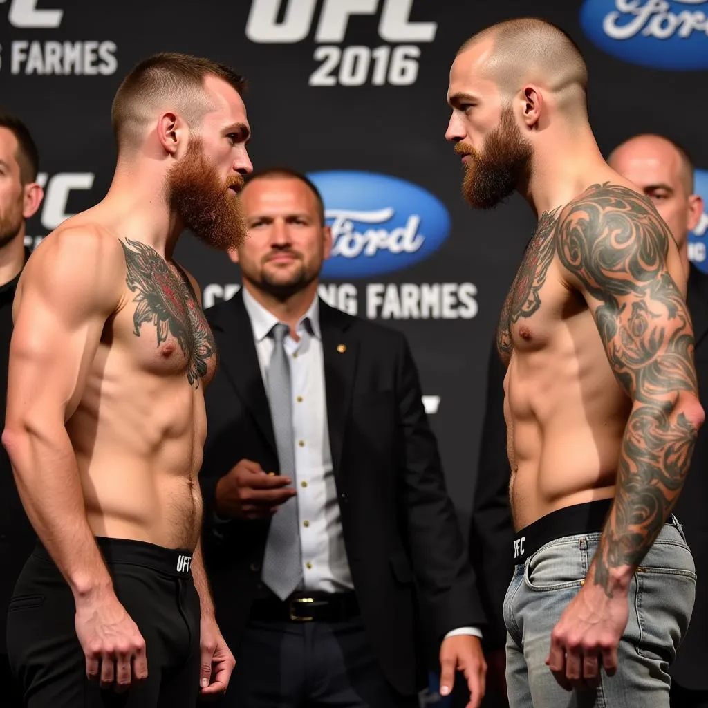 McGregor và Alvarez đối đầu căng thẳng trong buổi họp báo