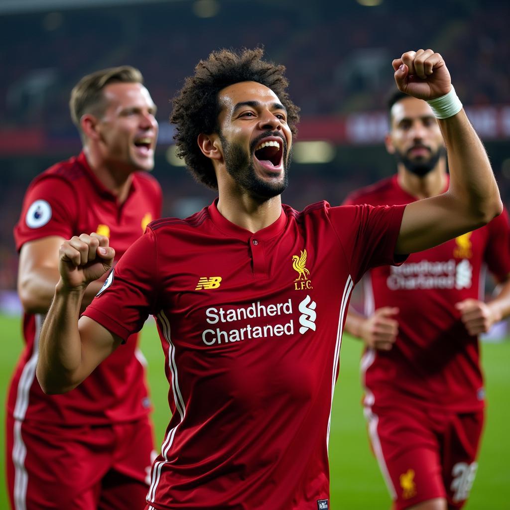 Mohamed Salah ăn mừng bàn thắng cho Liverpool