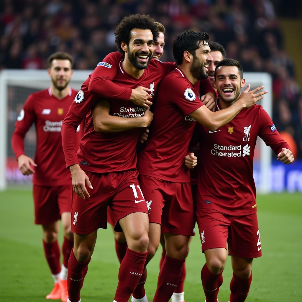 Mohamed Salah ăn mừng bàn thắng mở tỷ số