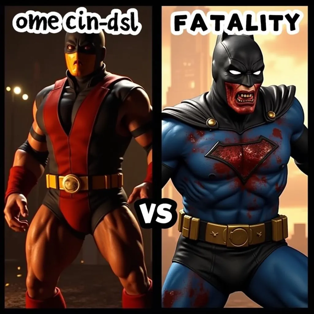 Hình ảnh so sánh Fatality giữa Mortal Kombat và DC Universe