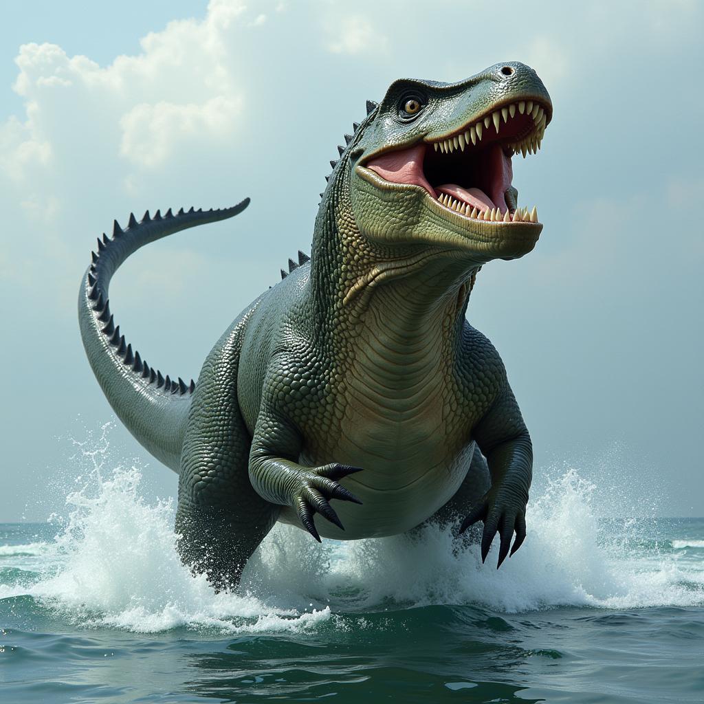 Mosasaurus nhô lên khỏi mặt nước