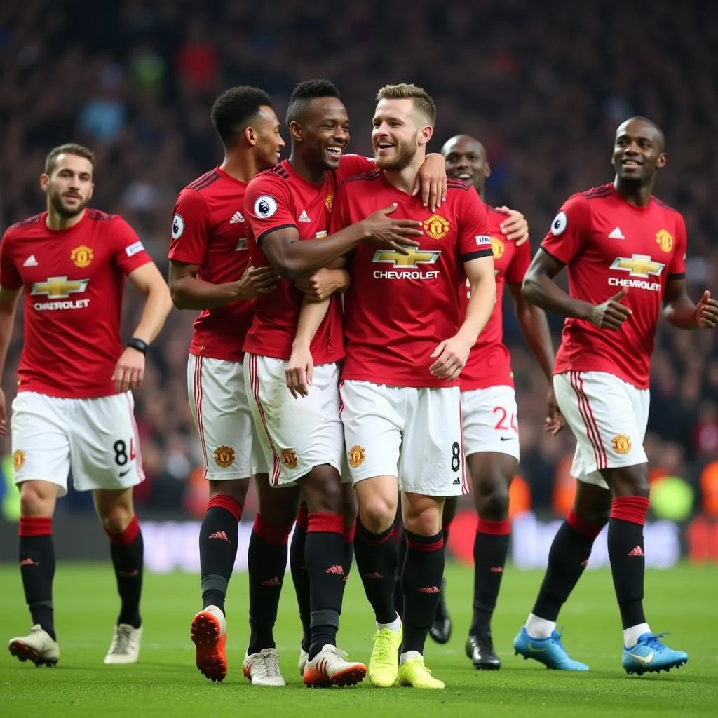 MU players celebrate goal