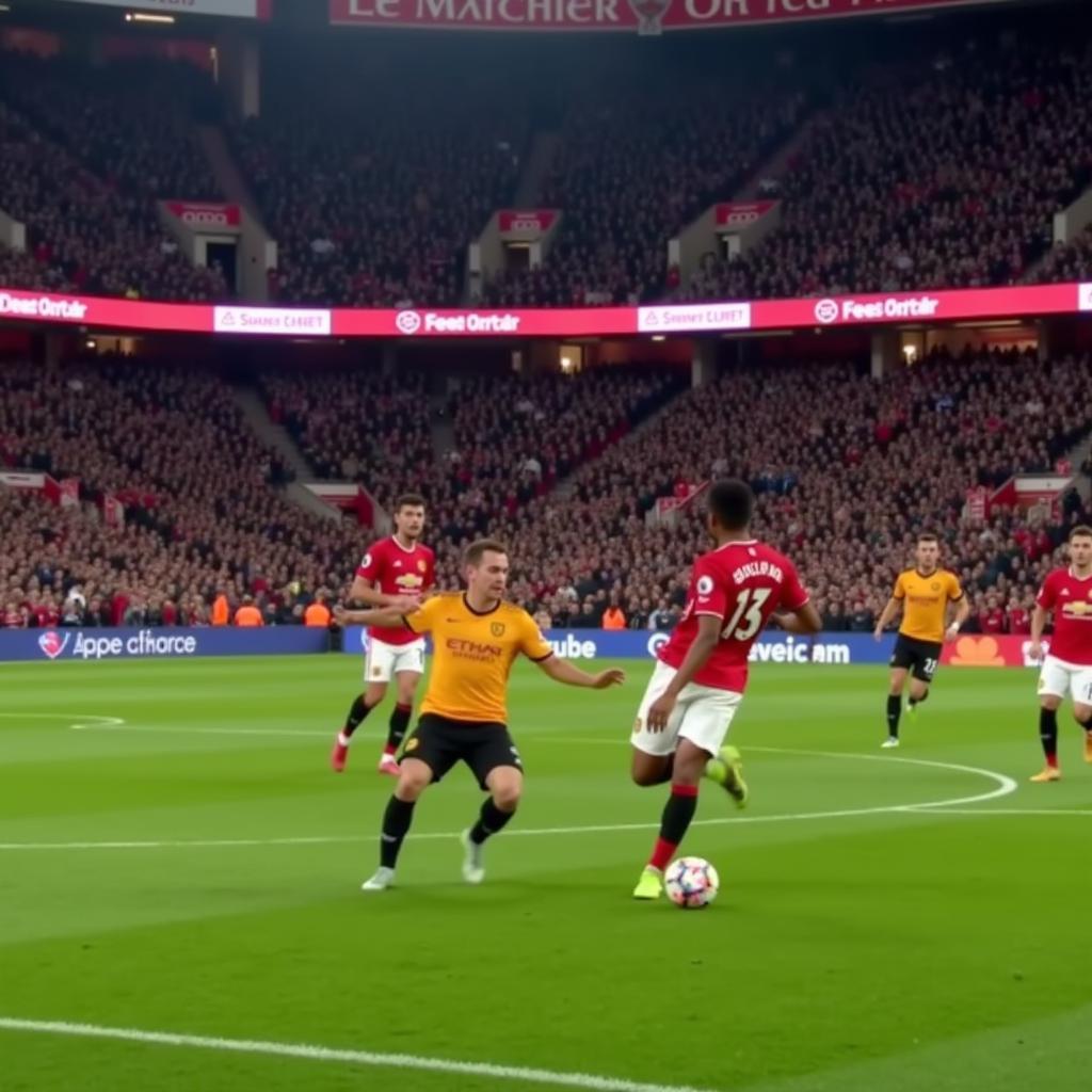 Cầu thủ MU và Wolves tranh chấp bóng quyết liệt tại Old Trafford năm 2021