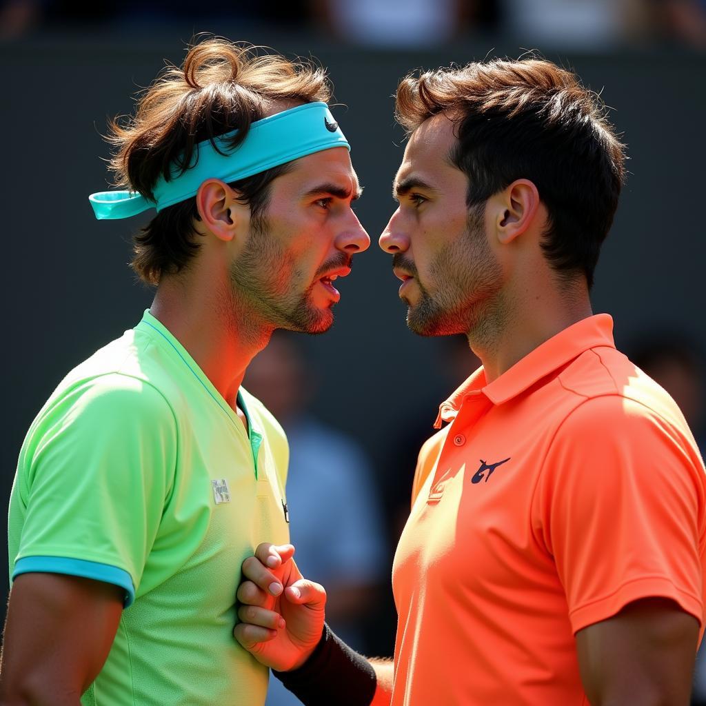 Nadal và Schwartzman trong một pha đôi công căng thẳng