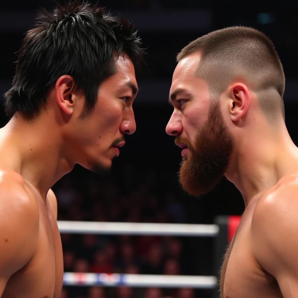 Nakamura and Zayn in an intense stare down