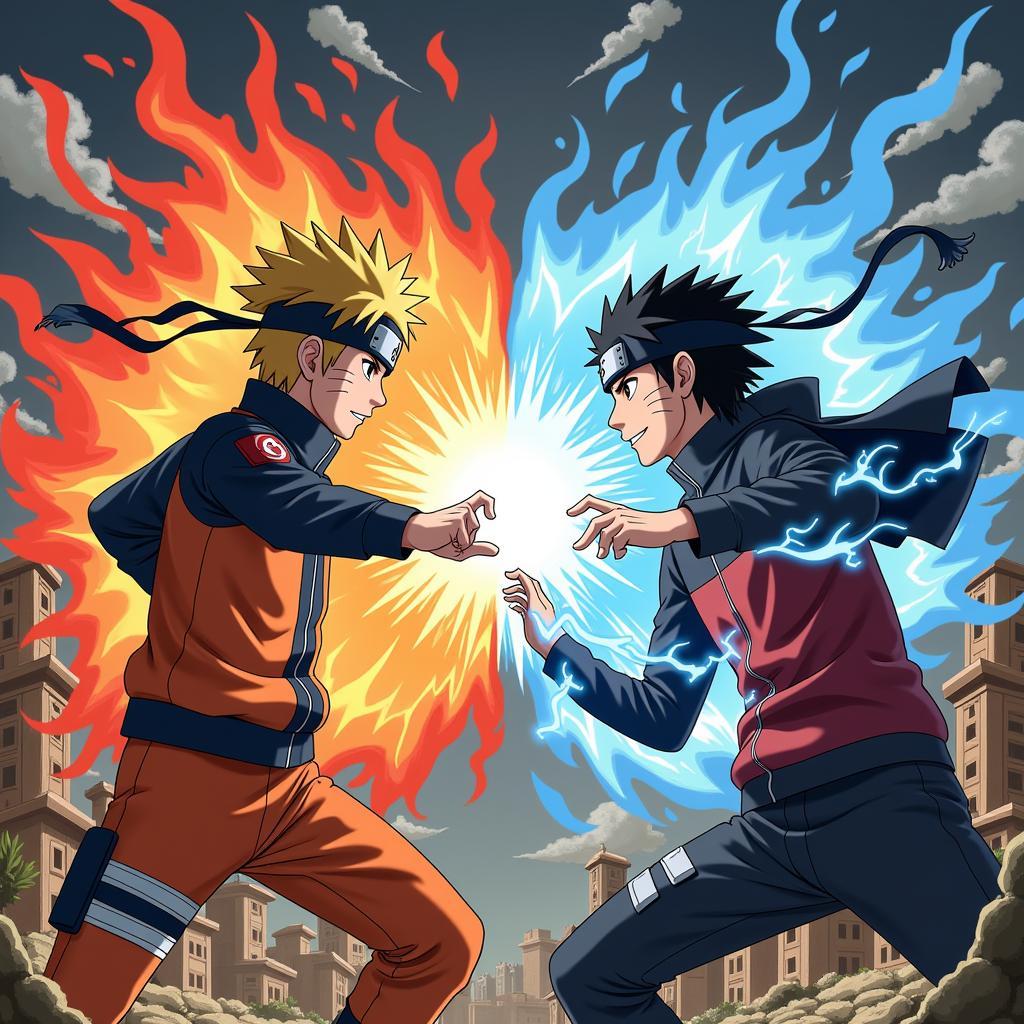 Naruto và Minato đối đầu trong trận chiến