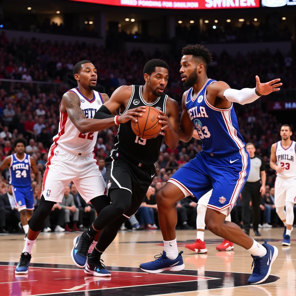 Nets và 76ers trong một pha bóng tranh chấp quyết liệt