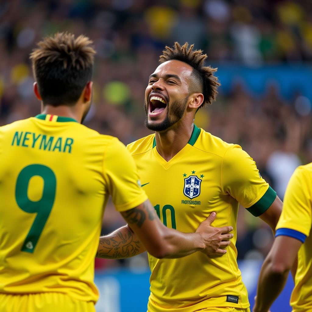 Neymar ăn mừng bàn thắng cho Brazil