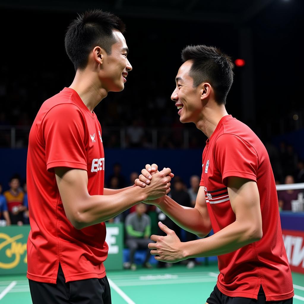 Nguyễn Tiến Minh và Lee Chong Wei bắt tay