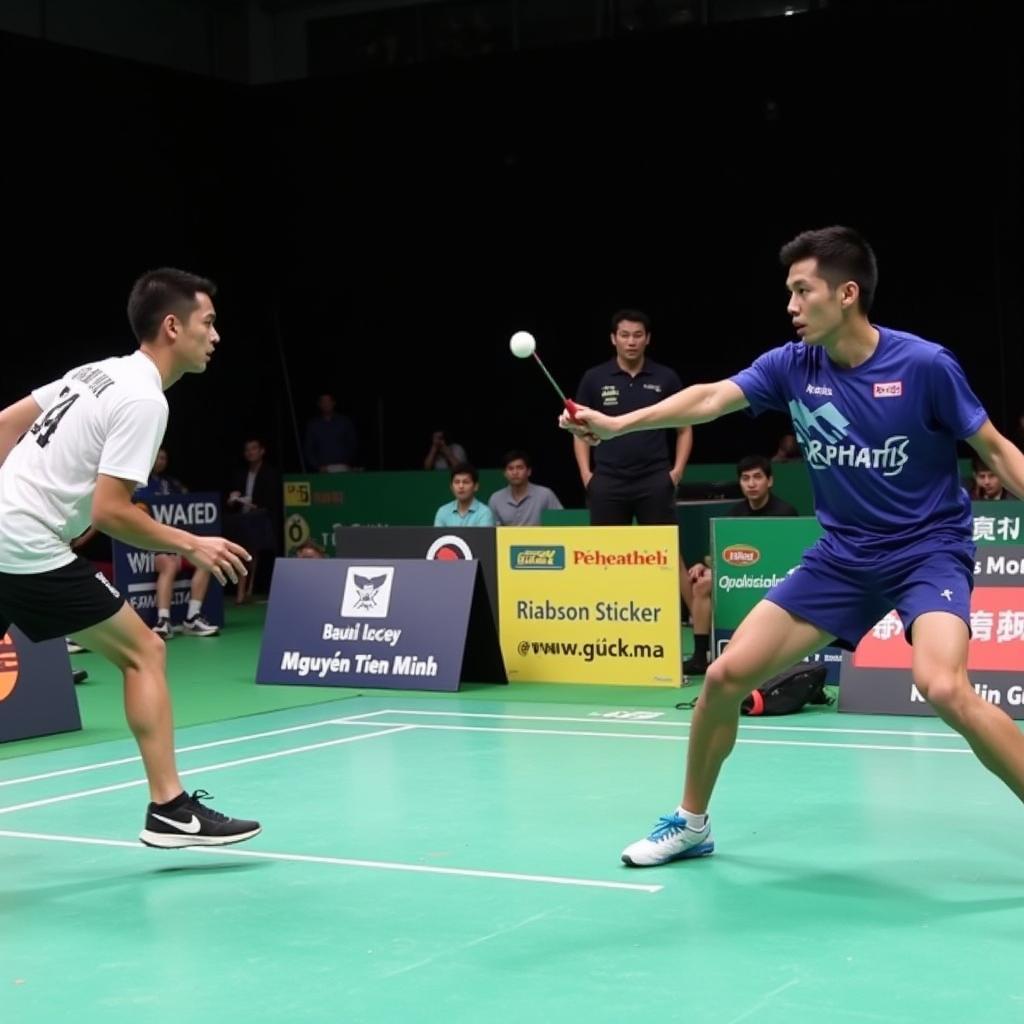 Nguyễn Tiến Minh và Lee Chong Wei trong trận đấu