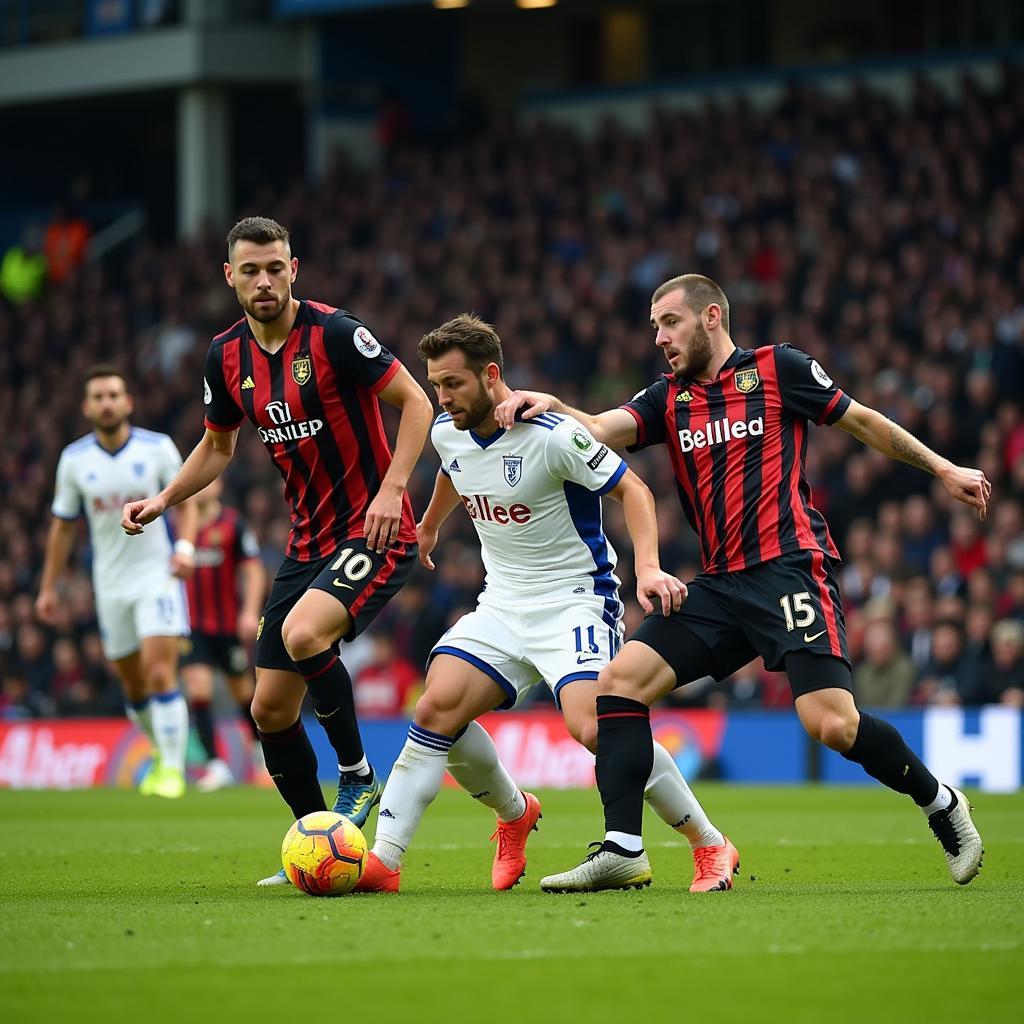 Cầu thủ Oxford và Derby tranh bóng quyết liệt tại Kassam Stadium