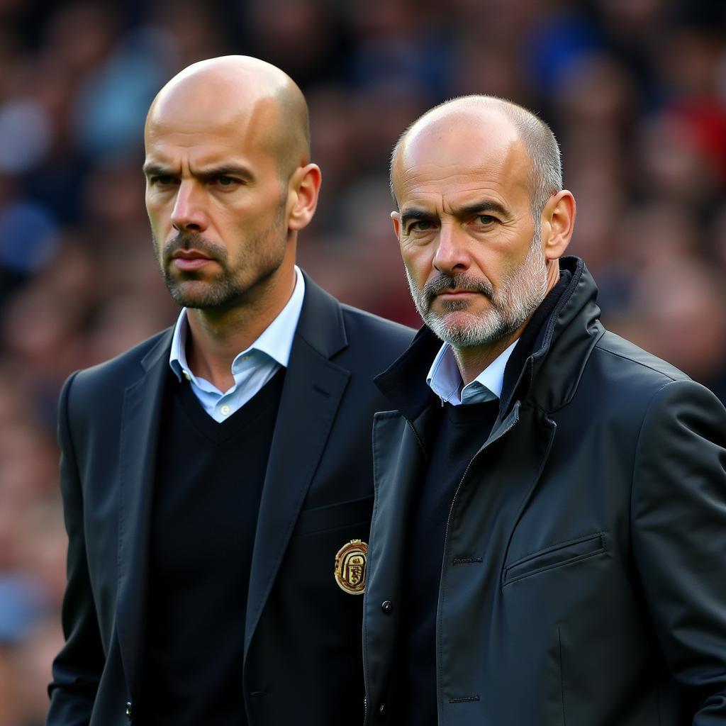 Pep Guardiola và Erik ten Hag trên băng ghế huấn luyện