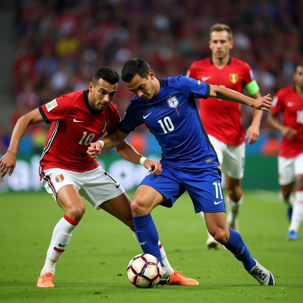 France and Belgium Players Contesting the Ball