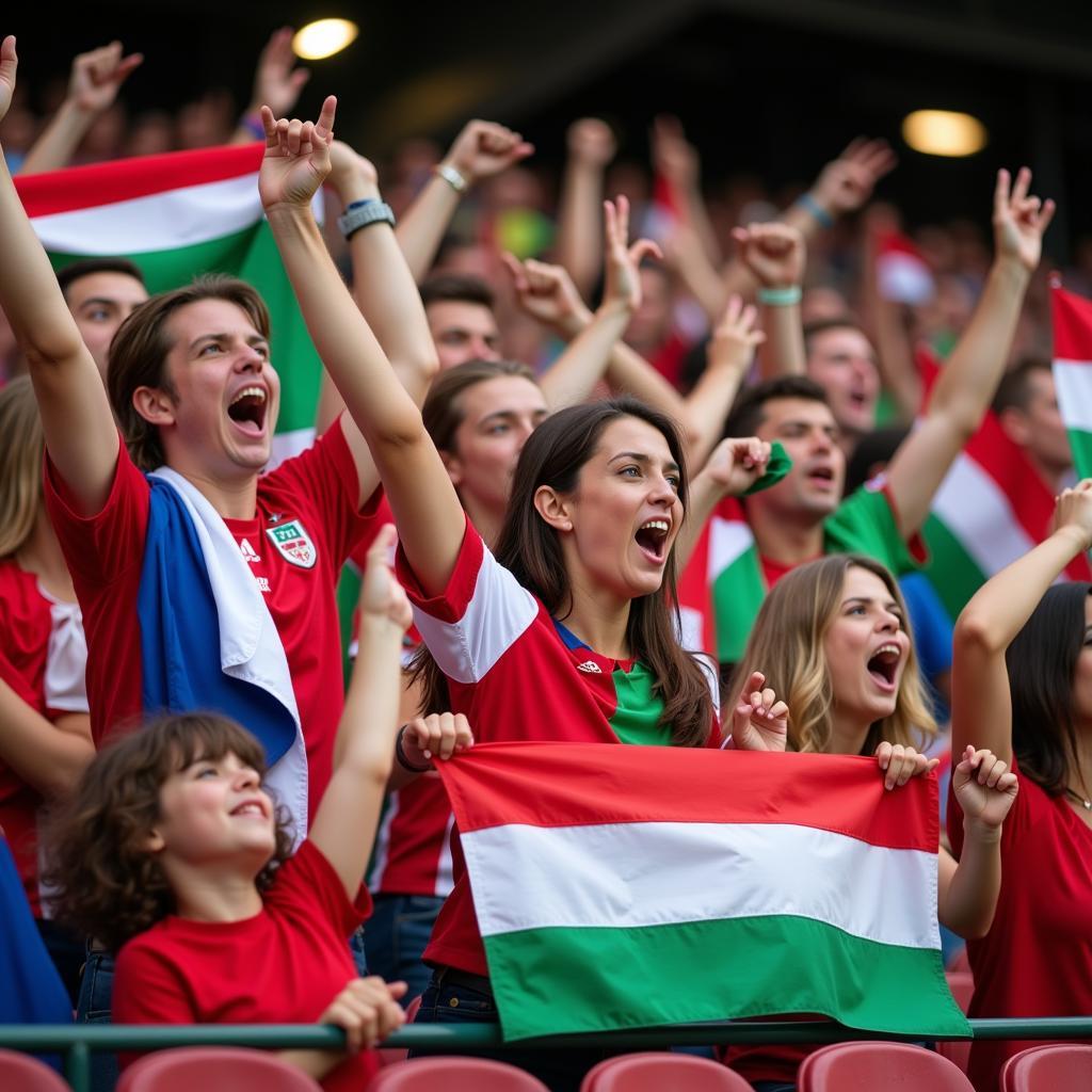 Cổ động viên Hungary trên sân Puskas Arena