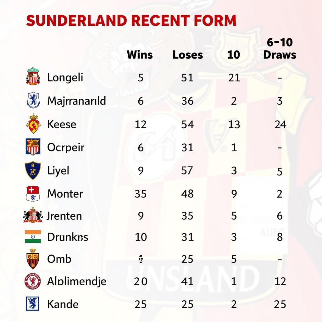 Phong độ gần đây của Sunderland