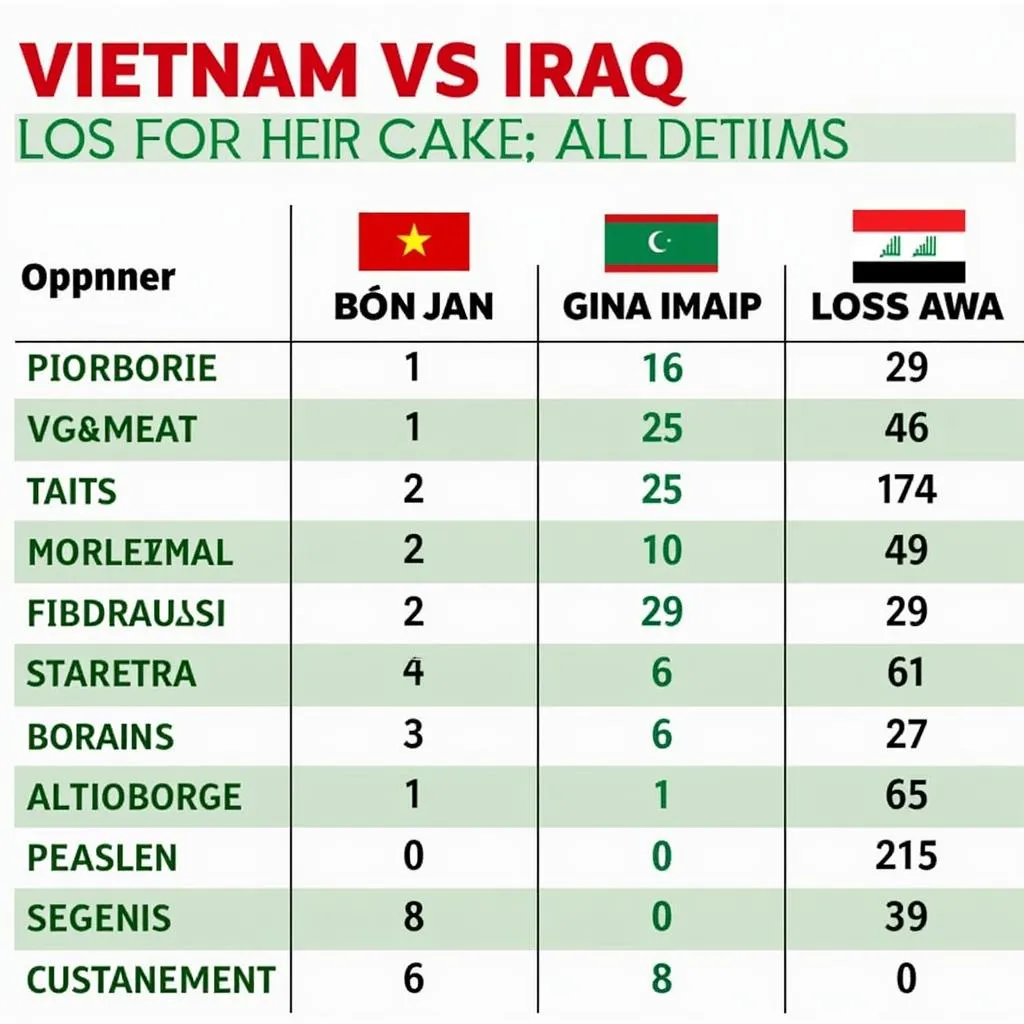 Biểu đồ phong độ gần đây của Việt Nam và Iraq