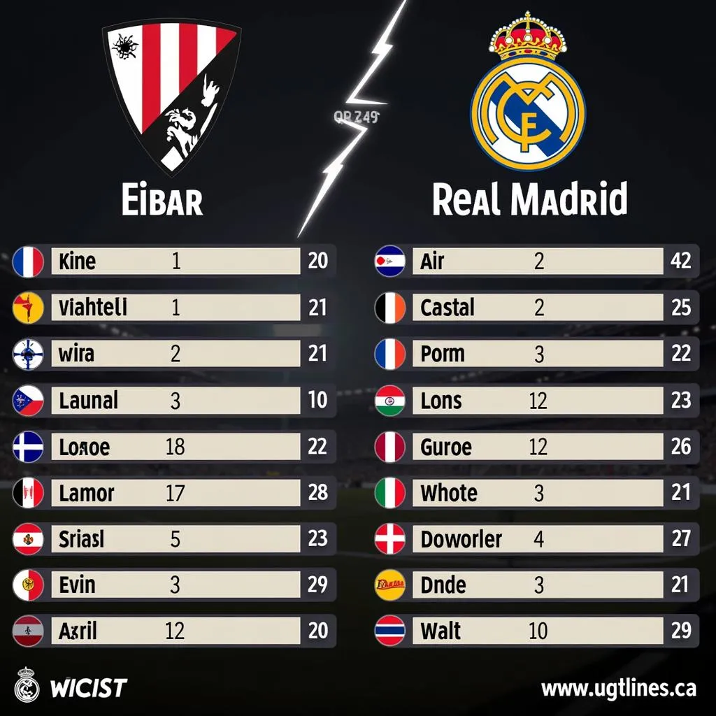 Phong độ gần nhất của Eibar và Real Madrid