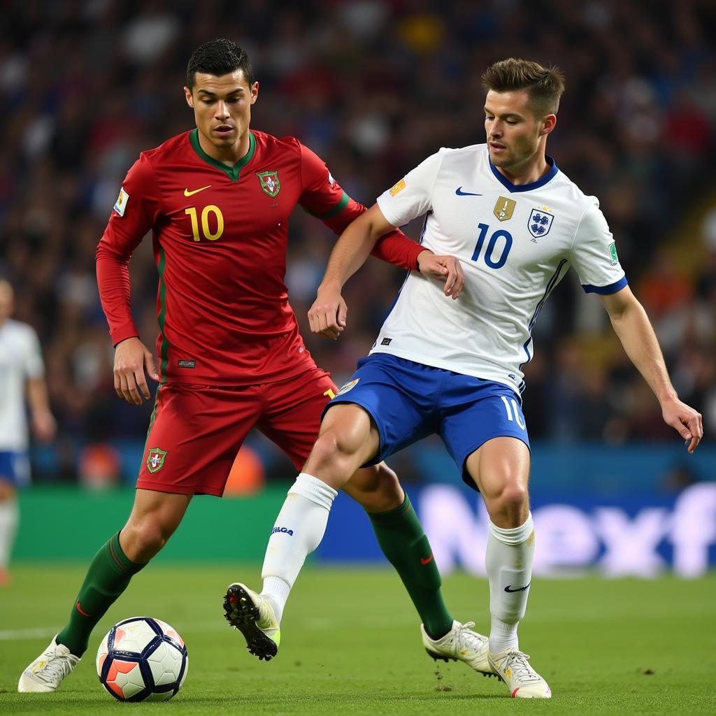 Cristiano Ronaldo đối đầu Teemu Pukki trong trận đấu Portugal vs Finland