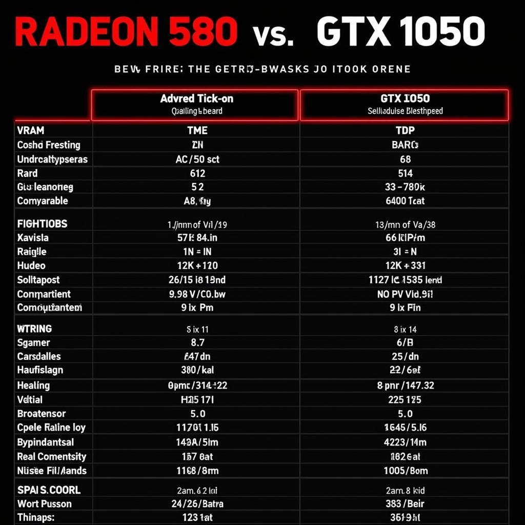 Bảng so sánh thông số kỹ thuật chi tiết Radeon 580 vs GTX 1050